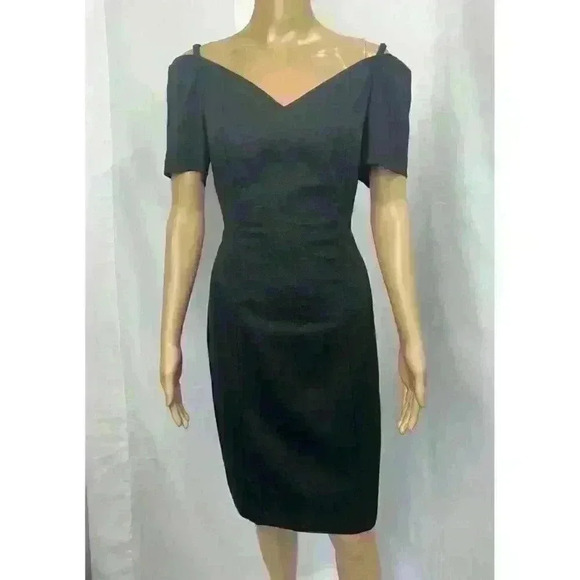 Vintage 90s Incognito Womens 7/8 Stretchy Black Cold Shoulder Sheath Dress - Picture 1 of 14